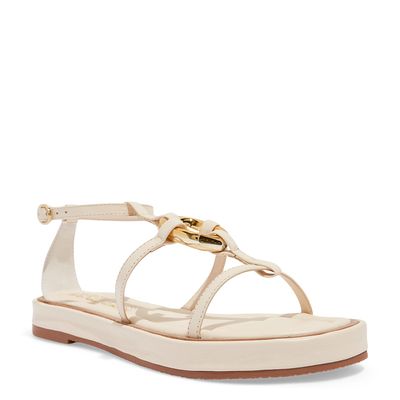 Sandália Flatform Tiras Couro Off White Metal