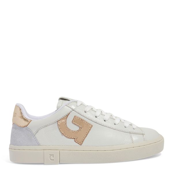 Tênis Couro Off White Seta Escama Dourado