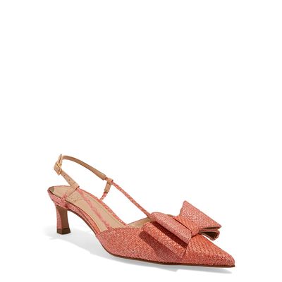 Scarpin Slingback Ráfia Laranja Coral Bico Fino Laço