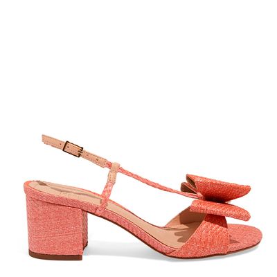 Sandália Slingback Ráfia Laranja Coral Laço