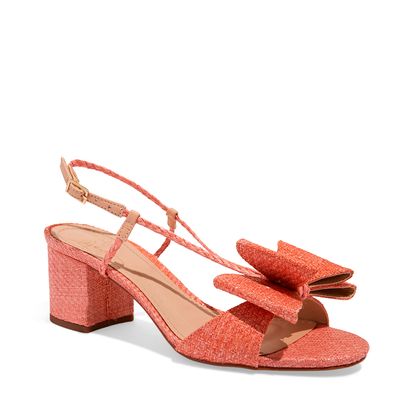 Sandália Slingback Ráfia Laranja Coral Laço