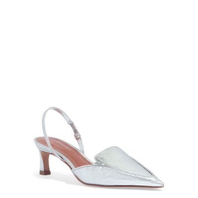 Scarpin Couro Metalizado Prata Salto Baixo Fino