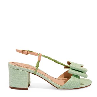 Sandália Slingback Ráfia Verde Laço