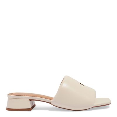 Sandália Mule Puff Off White Salto Bloco Baixo