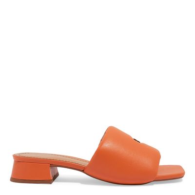 Sandália Mule Puff Laranja Salto Bloco Baixo