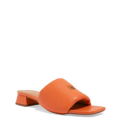 Sandália Mule Puff Laranja Salto Bloco Baixo