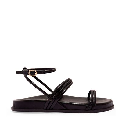 Sandália Papete Flatform De Tiras Couro Preto