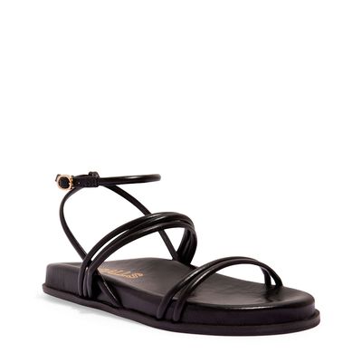 Sandália Papete Flatform De Tiras Couro Preto