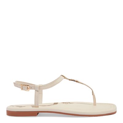 Rasteira Couro Crystal Tiras Off White Bico Quadrado
