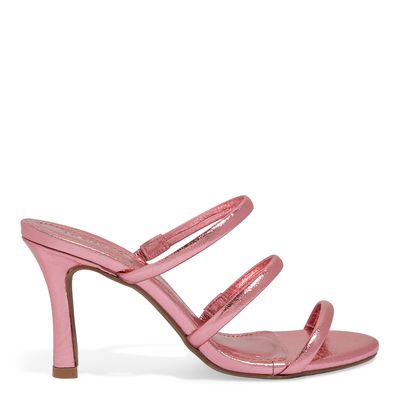 Mule Tiras Metalizado Rosa Claro Salto Alto Fino