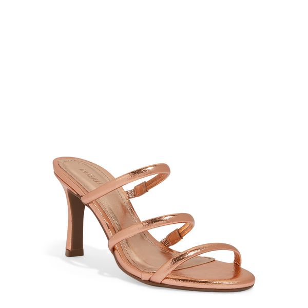 Mule Tiras Metalizado Rose Salto Alto Fino