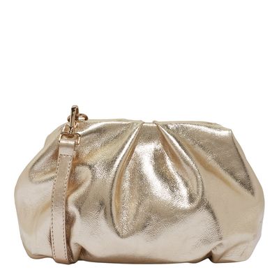 Bolsa Couro Metalizado Dourada Alça Tiracolo