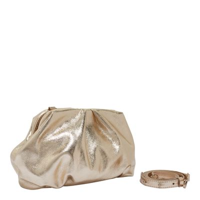 Bolsa Couro Metalizado Dourada Alça Tiracolo