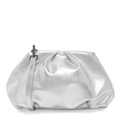 Bolsa Couro Metalizado Prata Alça Tiracolo