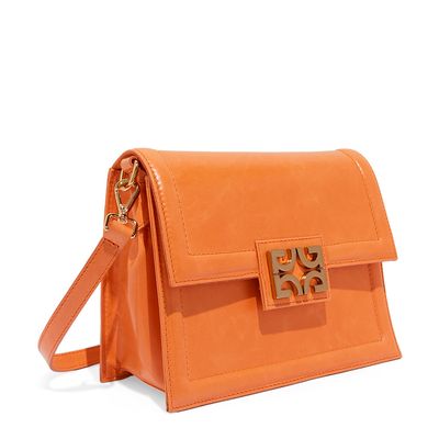 Bolsa Couro Laranja Alça De Ombro