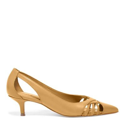 Scarpin Bico Fino Couro Caramelo Salto Baixo Fino