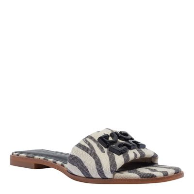 Rasteira Linho Animal Print Zebra Monograma