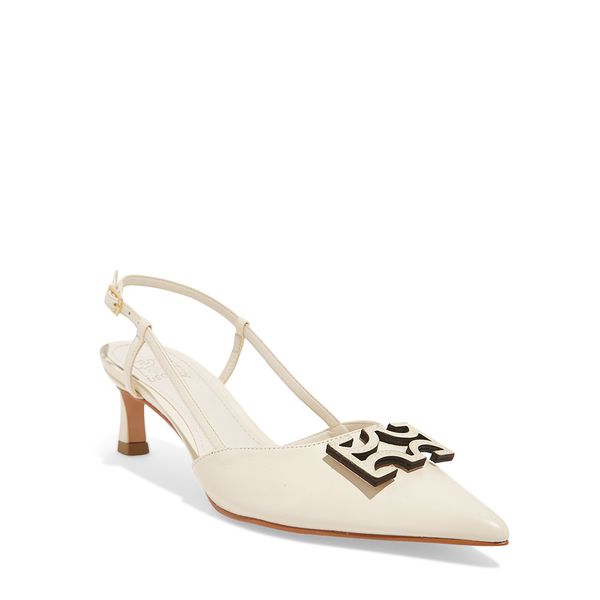 Scarpin Slingback Couro Off White Bico Fino Salto Baixo