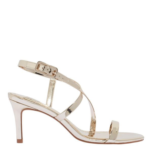 Sandália Tiras Metalizada Spechio Dourada Salto Fino Médio