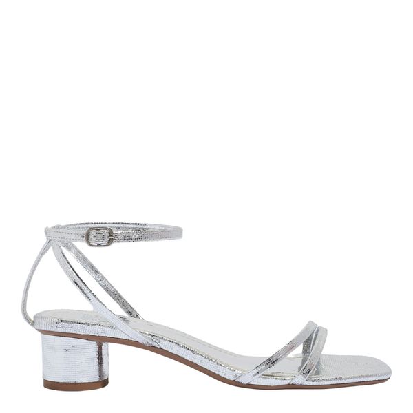 Sandália Manta Brilho Tiras Metalizada  Salto Baixo Grosso