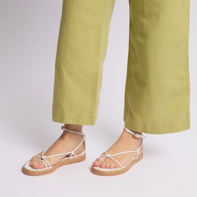 Sandália Flatform Tiras Finas Couro Branco