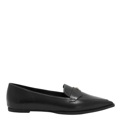 Sapatilha Couro Preto Bico Fino Monograma