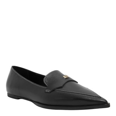 Sapatilha Couro Preto Bico Fino Monograma
