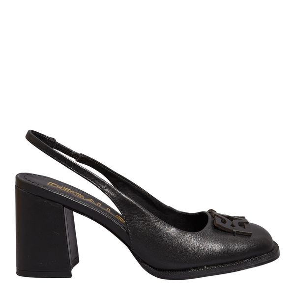 Scarpin Boneca Slingback Vegetal Preto Bico Quadrado Monograma