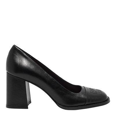 Scarpin Couro Soft Bico Quadrado Monograma Preto