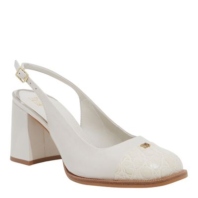 Scarpin Couro Croco Bico Quadrado Monograma Off White