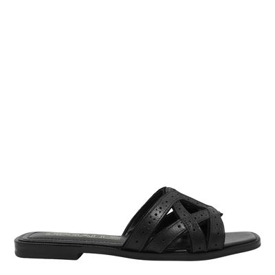 Rasteira Couro Bico Quadrado Preto