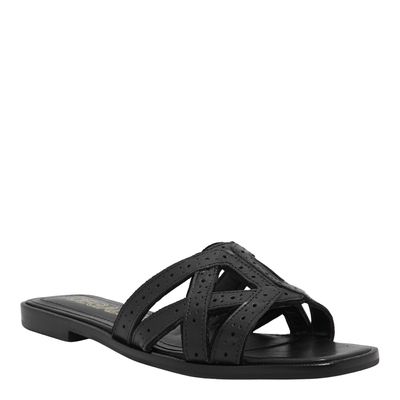 Rasteira Couro Bico Quadrado Preto
