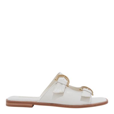 Rasteira Couro Off White Bico Quadrado Fivelas