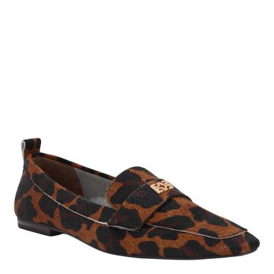 Mocassim Couro Estampa Pêlo Leopardo Monograma