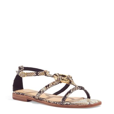 Rasteira Tiras Animal Print Cobra Metal