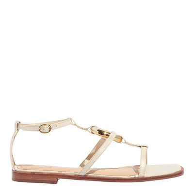 Rasteira Tiras Couro Off White Metal