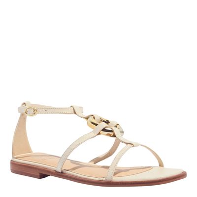 Rasteira Tiras Couro Off White Metal