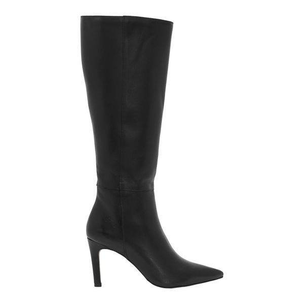 Bota Couro Cano Alto Preta Salto Alto