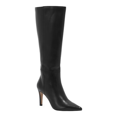 Bota Couro Cano Alto Preta Salto Alto