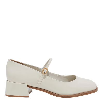 Scarpin Boneca Verniz Off White Salto Baixo