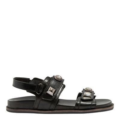 Sandália Papete Couro Crystal Preto Tachas