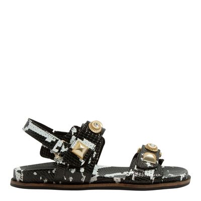 Sandália Papete Couro Estampa Cobra Tachas