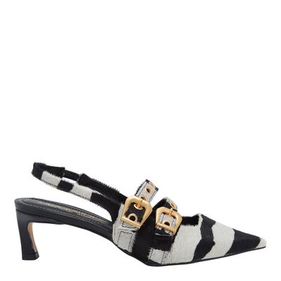 Scarpin Slingback Couro Pêlo Zebra Bico Fino