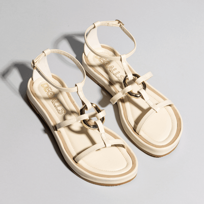 Sandália Flatform Tiras Couro Off White Metal