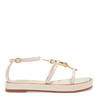 Sandália Flatform Tiras Couro Off White Metal