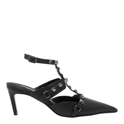 Scarpin Bico Fino Couro Preto Salto Médio