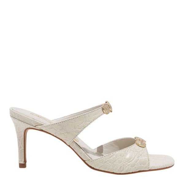 Sandália Mule Croco Off White Bico Quadrado