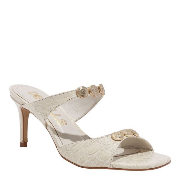 Sandália Mule Croco Off White Bico Quadrado