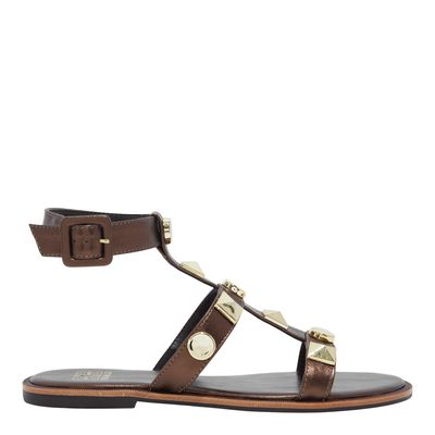 Rasteira Couro Crystal Marrom Spikes