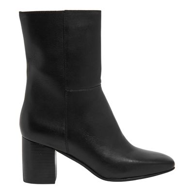 Bota Couro Cano Médio Preto Bico Quadrado